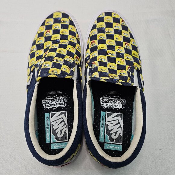 Vans X SpongeBob Checkerboard Yellow Blue Low Top Slip On Shoes Men 9 Women 10.5 - Picture 7 of 13